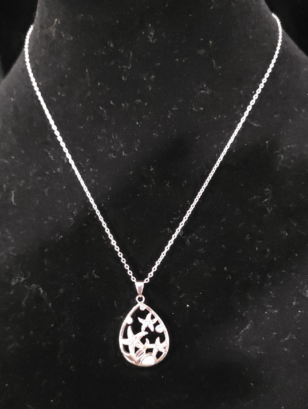 Sterling Silver Sea Star Teardrop Pendant Necklace
